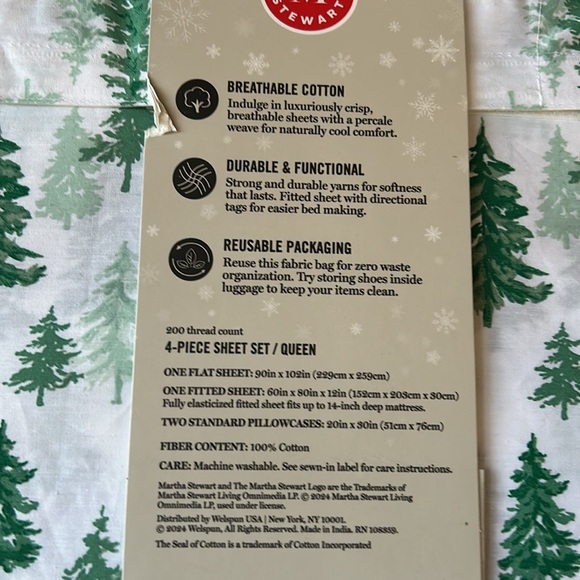 Martha Stewart Christmas Evergreen Trees QUEEN Sheet Set 4pc 200Thread Count - Picture 2 of 2